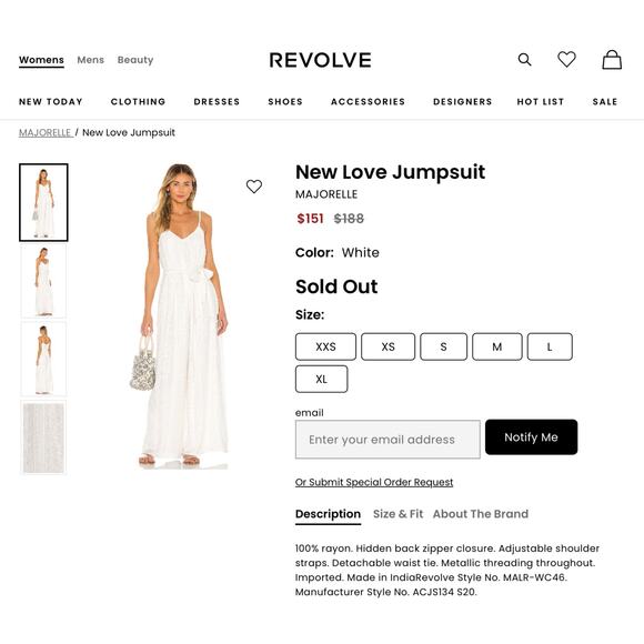 Majorelle New Love White Metallic Lurex Threads Wide Leg Jumpsuit M - Picture 3 of 10